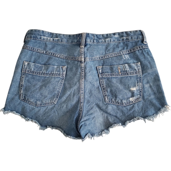 Free People Dolphin Ripped Denim True Blue Jean Shorts 29 Distressed Festival - Picture 3 of 15